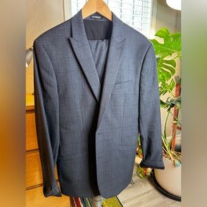 Express Blue Plaid Checkered Suit Extra Slim Fit - Jacket 42R, Pants 36x32